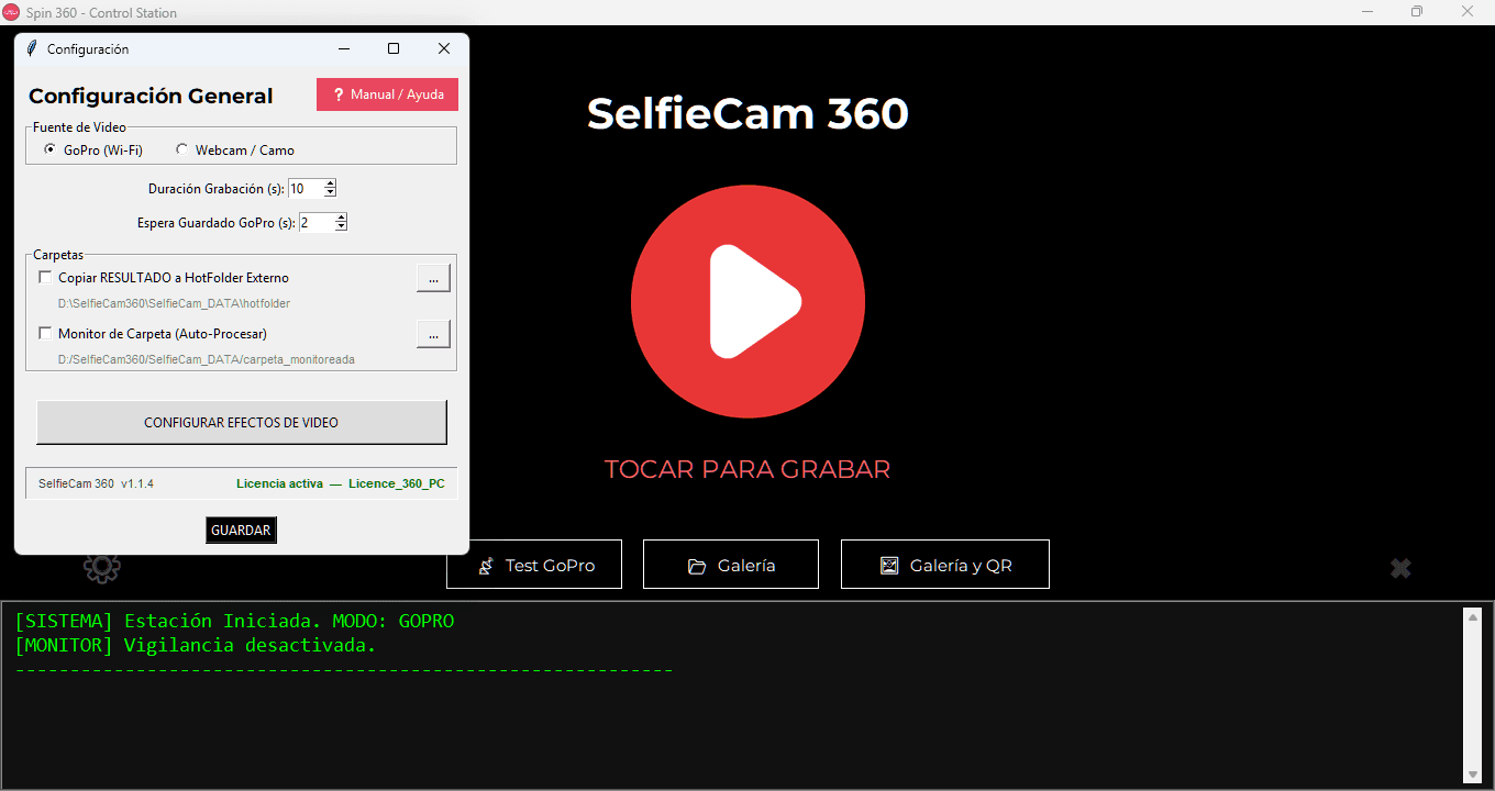 Pantalla principal de SelfieCam 360°